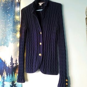 Nautica Navy and Gold Nautical Cable Knit Sweater